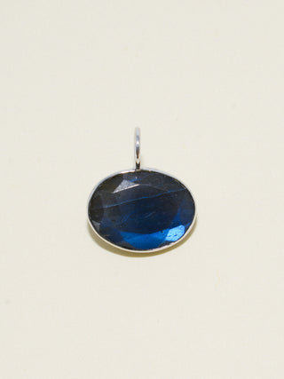 New Moon Labradorite East West Oval Cut Charm in White 14k Gold