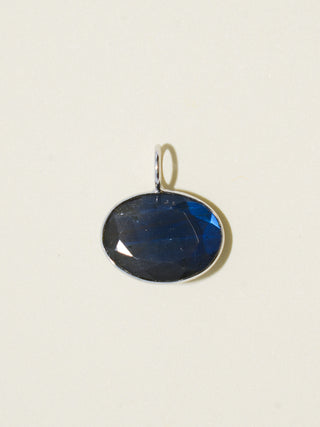 New Moon Labradorite East West Oval Cut Charm in White 14k Gold