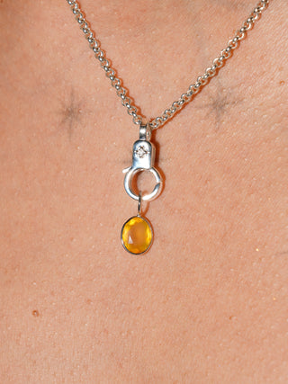Dino Egg Fire Opal Oval Cut Charm in White 14k Gold