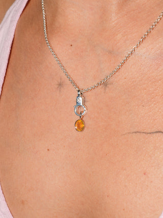 Lit Fire Opal Oval Cut Charm in White 14k Gold