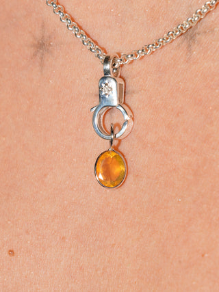 Lit Fire Opal Oval Cut Charm in White 14k Gold