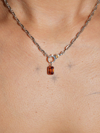 Pumpkin Pie Spessartite Emerald Cut Charm in White 14k Gold