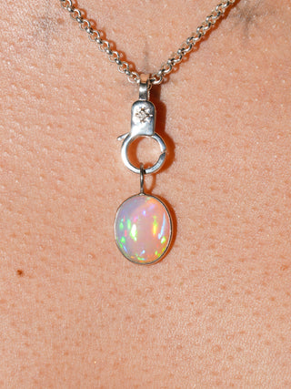 baby fishie Opal Oval Cabochon Charm in White 14k Gold