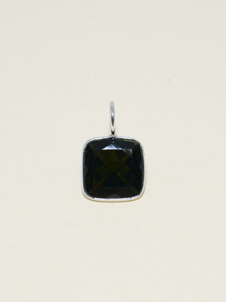 Lucky Black Tourmaline Cushion Cut Charm in White 14k Gold