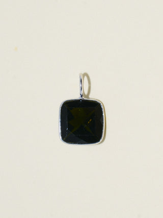 Lucky Black Tourmaline Cushion Cut Charm in White 14k Gold