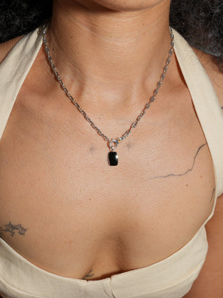 Protection Black Tourmaline Can Cut Charm in White 14k Gold