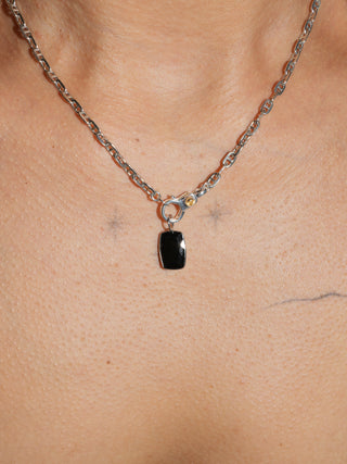 Protection Black Tourmaline Can Cut Charm in White 14k Gold