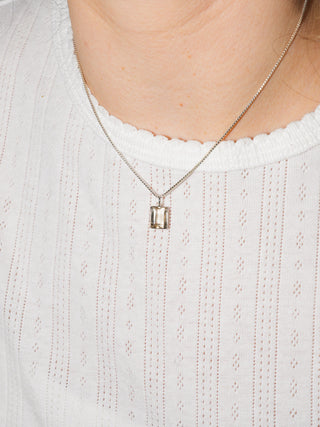 Creamish Scapolite Emerald Cut Charm in White 14k Gold