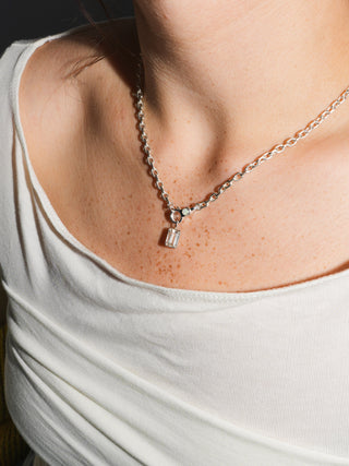 Fungi Scapolite Baguette Cut Charm in White 14k Gold