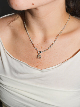 Fresh Linen Scapolite Square Cut Charm in White 14k Gold