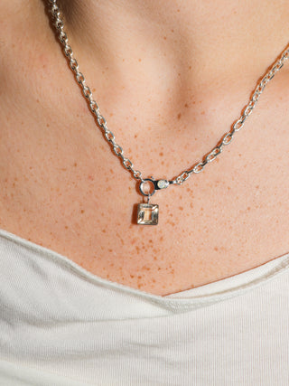 Fresh Linen Scapolite Square Cut Charm in White 14k Gold