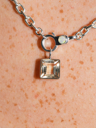 Fresh Linen Scapolite Square Cut Charm in White 14k Gold