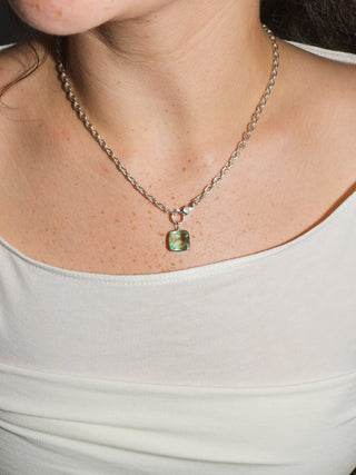 Dew it Fluorite Cushion Cut Charm in White 14k Gold