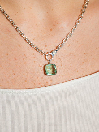 Dew it Fluorite Cushion Cut Charm in White 14k Gold