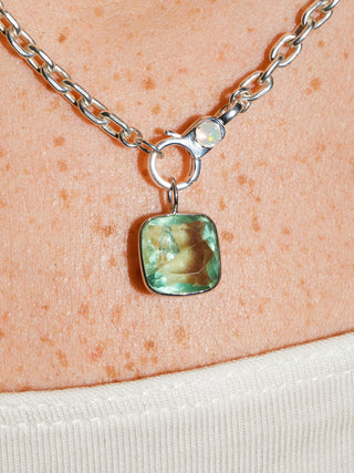 Dew it Fluorite Cushion Cut Charm in White 14k Gold