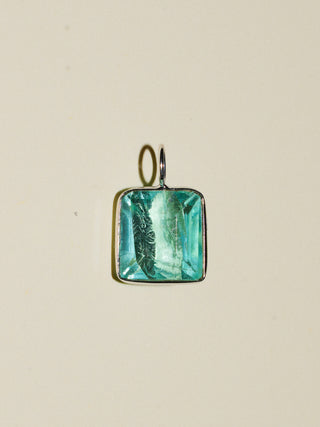 Dolphina Fluorite Emerald Cut Charm in White 14k Gold