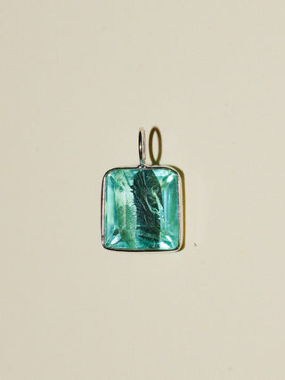 Dolphina Fluorite Emerald Cut Charm in White 14k Gold