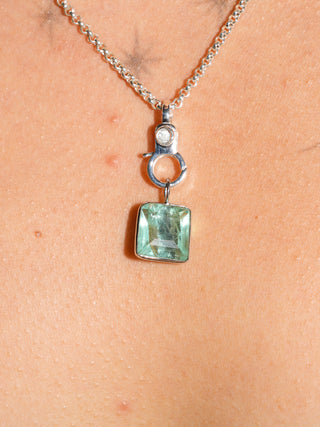 Dolphina Fluorite Emerald Cut Charm in White 14k Gold