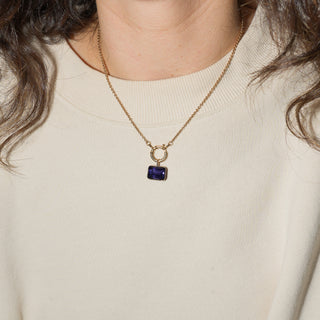 Violet Storm Iolite East West Emerald Cut Charm in Yellow 14k Gold