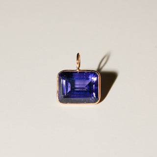 Violet Storm Iolite East West Emerald Cut Charm in Yellow 14k Gold