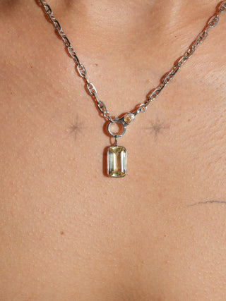 Moonlit Heliodor Emerald Cut Charm in White 14k Gold