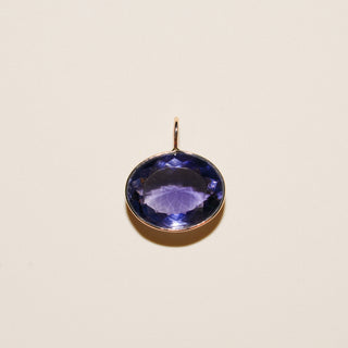 Very Peri Iolite East West Oval Cut Charm in Yellow 14k Gold