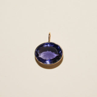 Very Peri Iolite East West Oval Cut Charm in Yellow 14k Gold