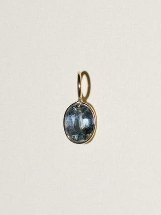 Satin Blue Sapphire Oval Cut Charm in Yellow 14k Gold