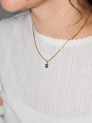 Satin Blue Sapphire Oval Cut Charm in Yellow 14k Gold