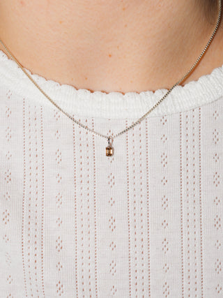 Natural Oak Brown Lab Grown Diamond Emerald Cut Charm in White 14k Gold