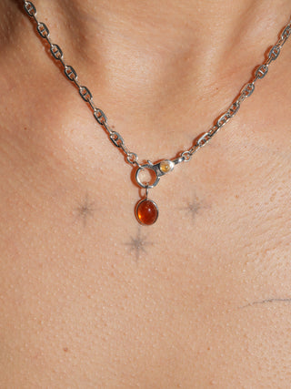 Burnt Orange Garnet Oval Cabochon Charm in Sterling Silver