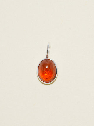Burnt Orange Garnet Oval Cabochon Charm in Sterling Silver