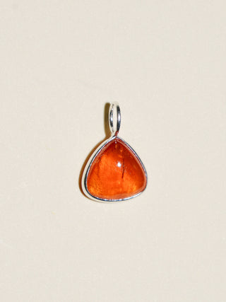Soccer Slice Orange Garnet Triangle Cabochon Charm in Sterling Silver