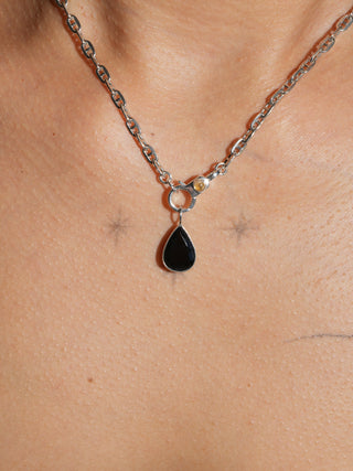 350z Black Tourmaline Teardrop Cut Charm in Sterling Silver