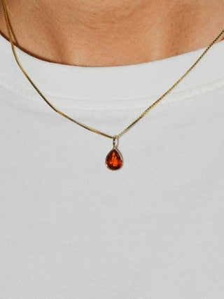 Papaya Spessartite Pear Cut Charm in Yellow 14k Gold