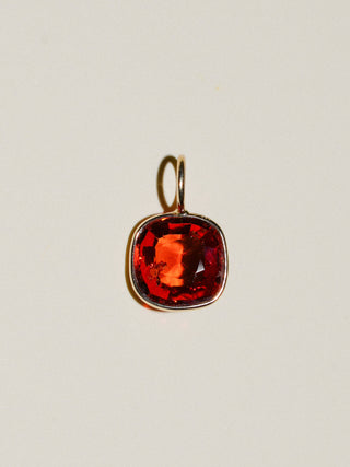 Persimmon Spessartite Cushion Cut Charm in Yellow 14k Gold