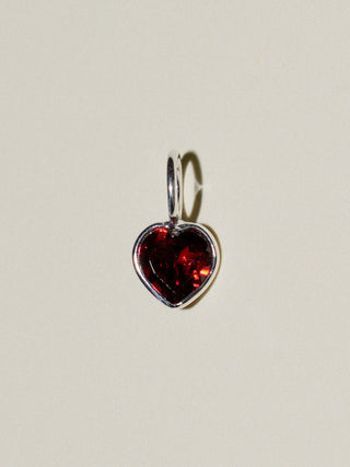 Loving Red Garnet Heart Cut Charm in Sterling Silver
