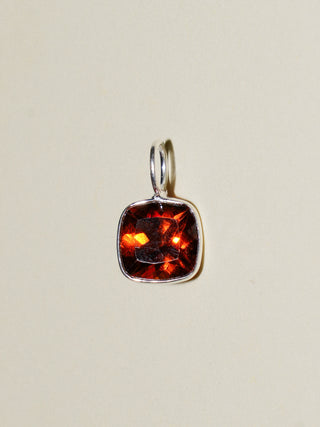 Redhead Hessonite Cushion Cut Charm in Sterling Silver