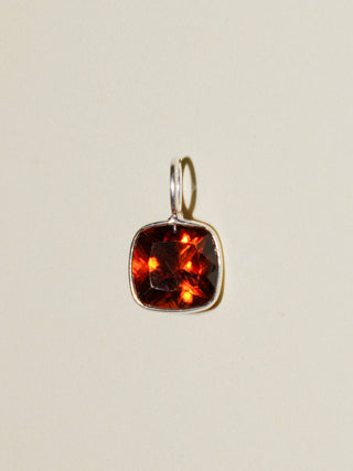 Redhead Hessonite Cushion Cut Charm in Sterling Silver