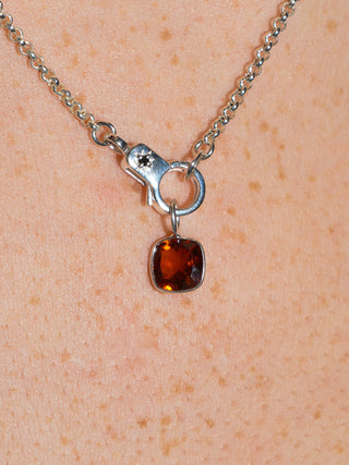 Redhead Hessonite Cushion Cut Charm in Sterling Silver