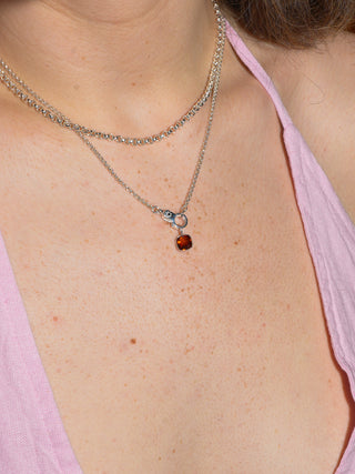 Redhead Hessonite Cushion Cut Charm in Sterling Silver