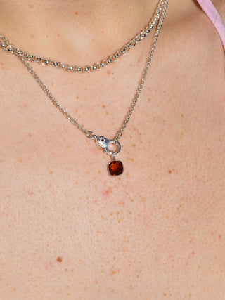 Redhead Hessonite Cushion Cut Charm in Sterling Silver