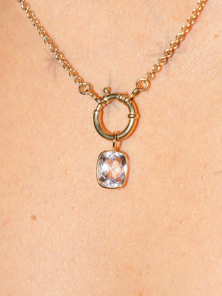 Puff Pastry Kunzite Cushion Cut Charm in Yellow 14k Gold