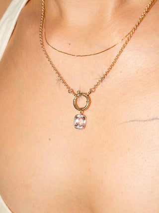 Puff Pastry Kunzite Cushion Cut Charm in Yellow 14k Gold