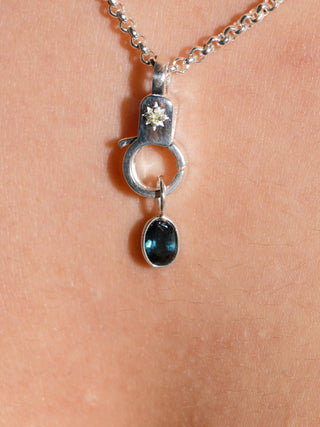 lochy Blue Tourmaline Oval Cut Charm in Sterling Silver