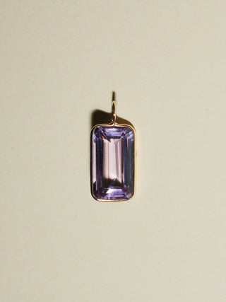 Celia Pink Amethyst Emerald Cut Charm in Yellow 14k Gold