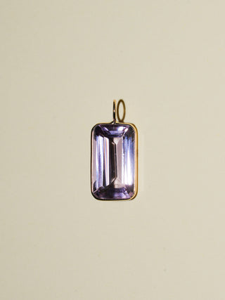 Celia Pink Amethyst Emerald Cut Charm in Yellow 14k Gold