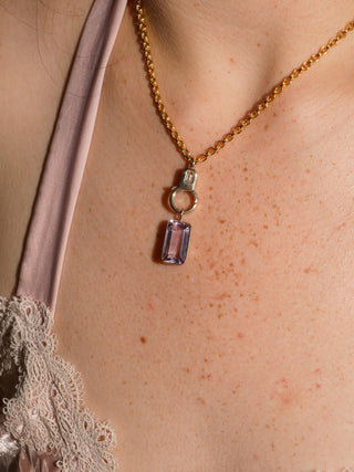 Celia Pink Amethyst Emerald Cut Charm in Yellow 14k Gold
