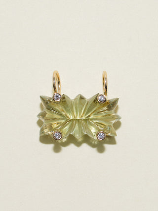 Surely Studded Gemela Green Amethyst Carved Cabochon Charm in Yellow 14k Gold
