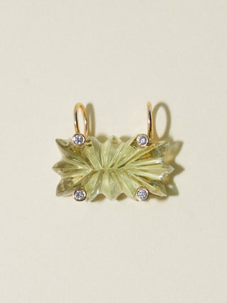 Surely Studded Gemela Green Amethyst Carved Cabochon Charm in Yellow 14k Gold